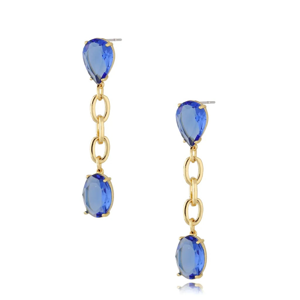 Marianne Blue Crystal Gold Dangle Earrings