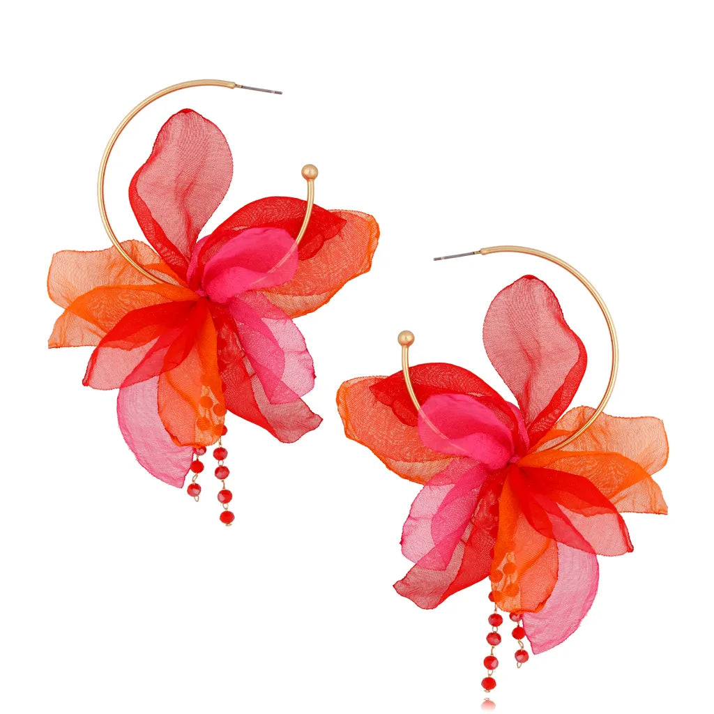 Tricolor Fuchsia/Red/Orange Blossom Hoops