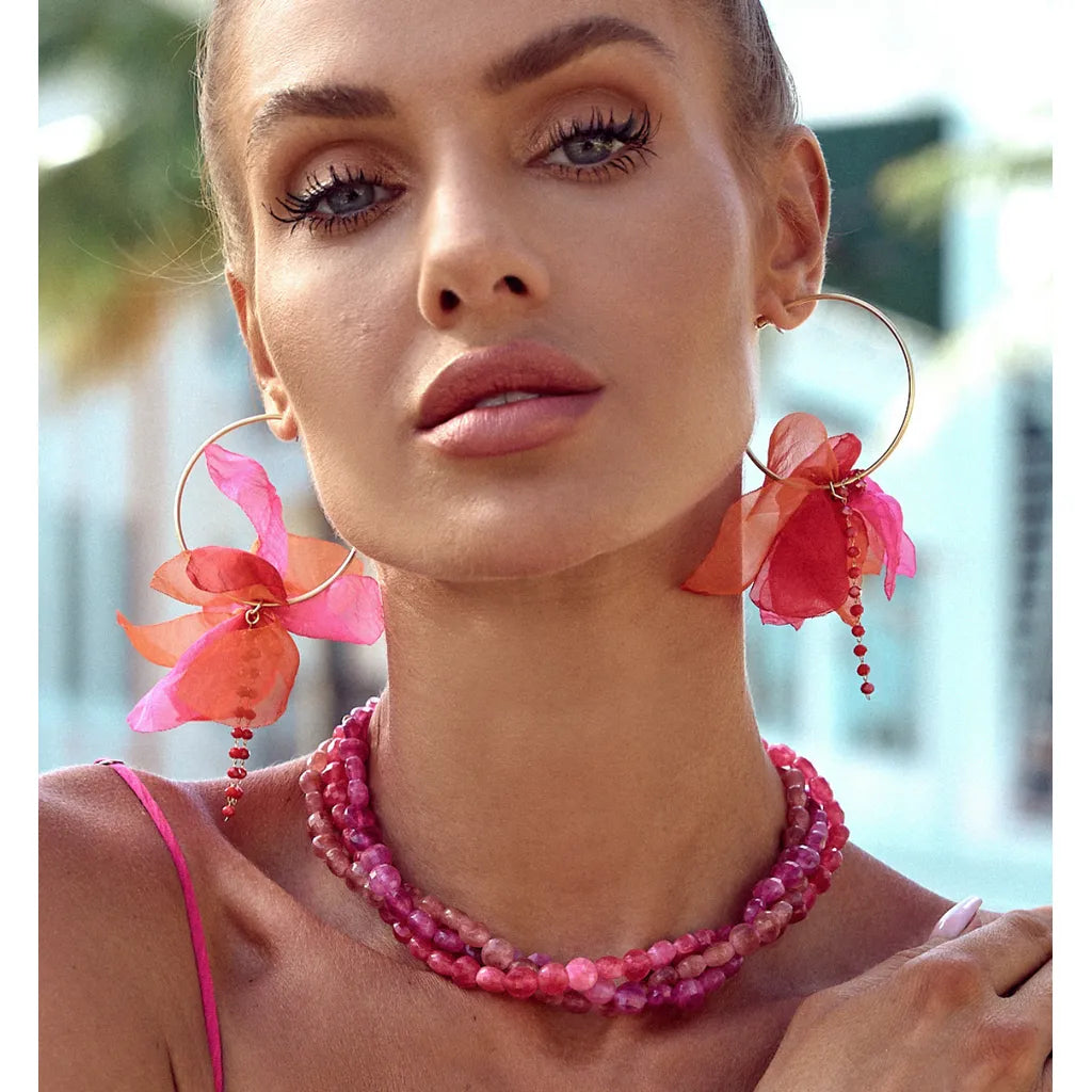 Tricolor Fuchsia/Red/Orange Blossom Hoops