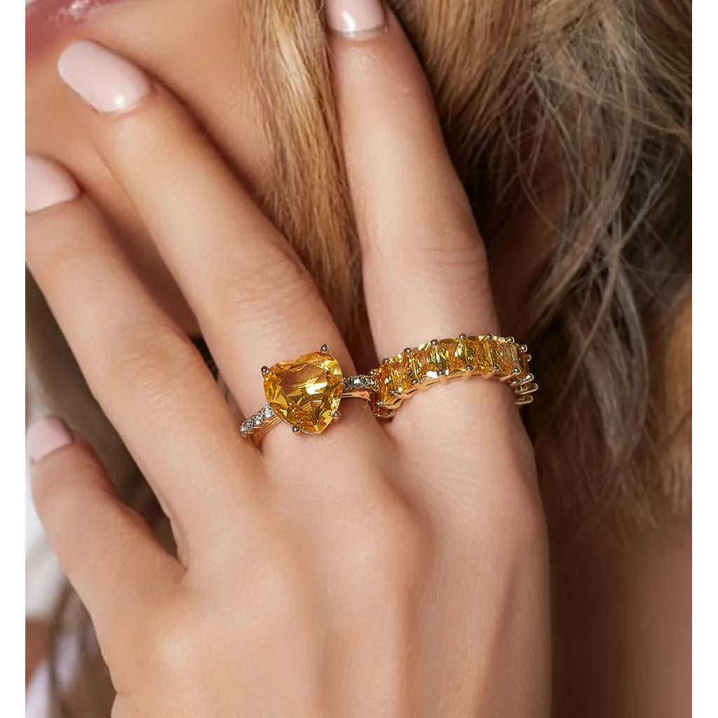 Yellow Crystals Size 8 Ring