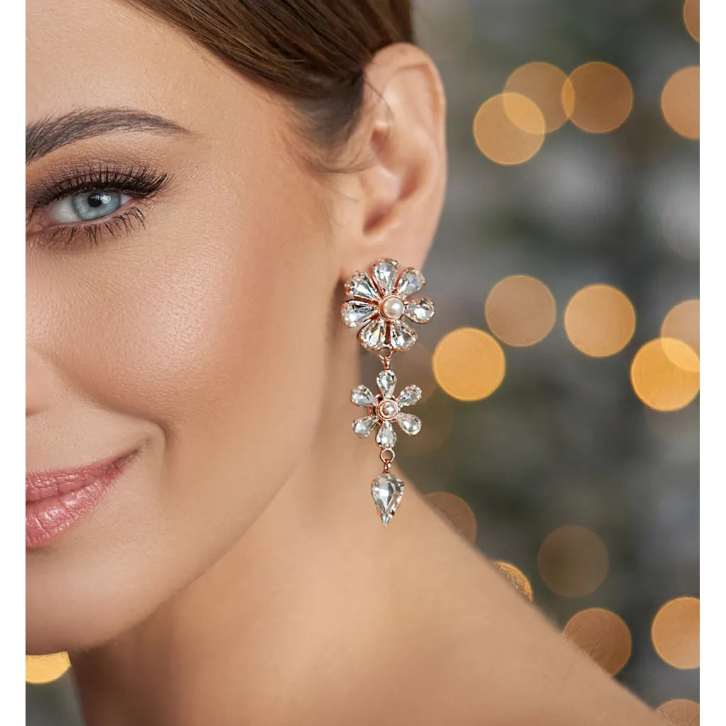Kaya Clear Crystal Flower Gold Earrings