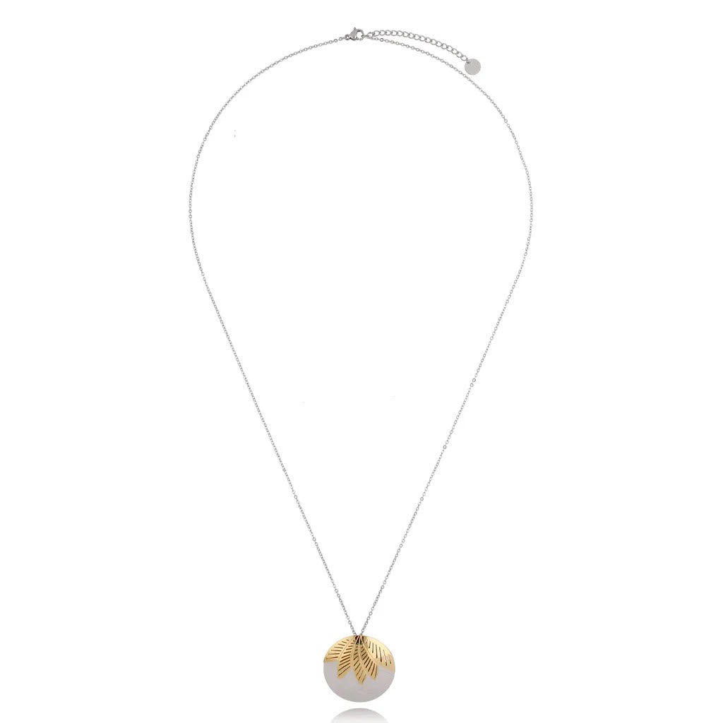 Stainless Steal Necklace with Gold Plated Leaves