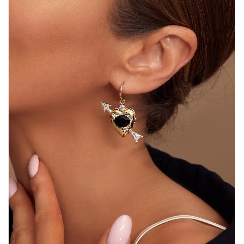 Shot an Arrow Through My Heart Gold Heart Earrings