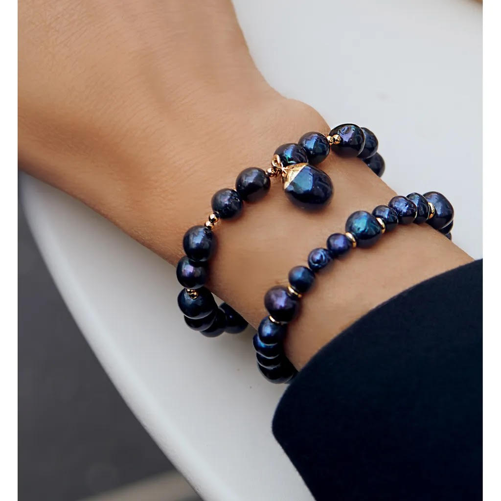 Navy Pearl Bracelet with Pearl Charm
