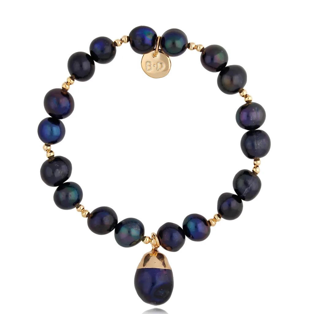 Navy Pearl Bracelet with Pearl Charm