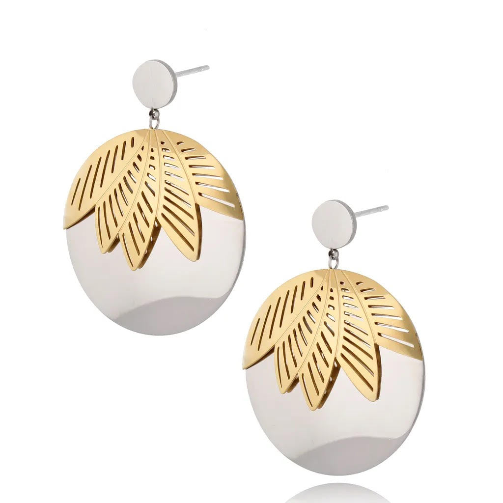 Stainless Steele Earrings with Gold Plated Leaves
