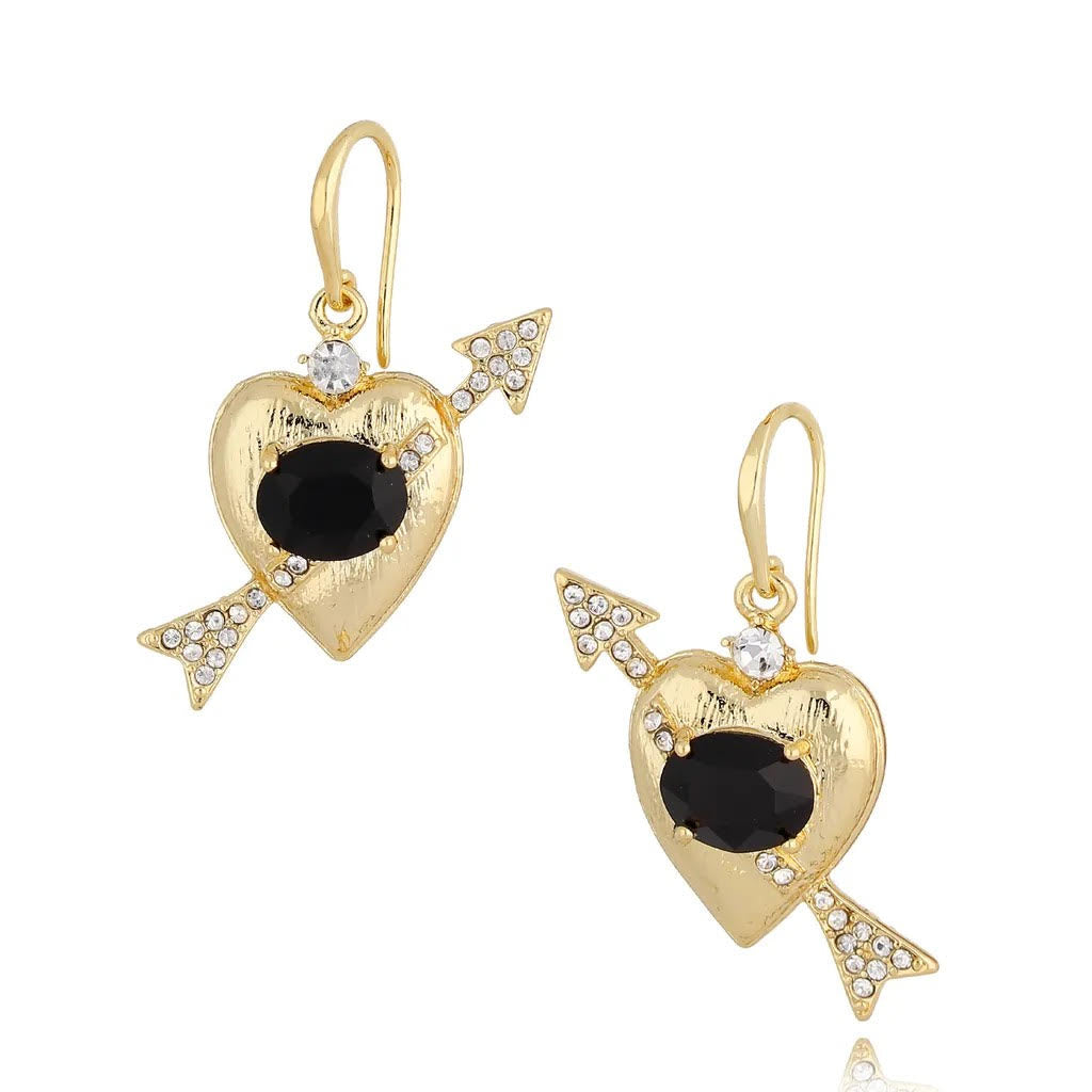 Shot an Arrow Through My Heart Gold Heart Earrings